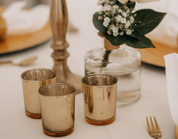 Dekoverleih Bad Driburg Hochzeit Heiraten Deko mieten leihen Teelichthalter glas gold Teelicht Zylinder