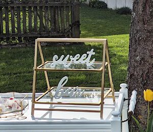 Hochzeit Heiraten Dekoverleih etagere Gold