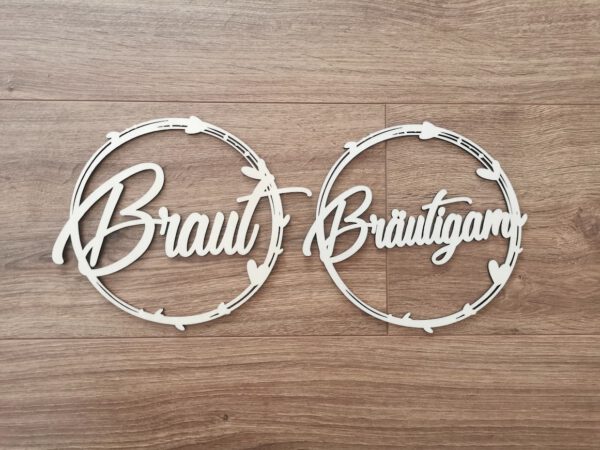 Stuhldeko - Braut & Bräutigam Holz rund klein
