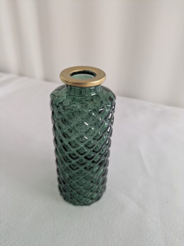 Vase opal grün mit Raute, Flaschenvase 13cm